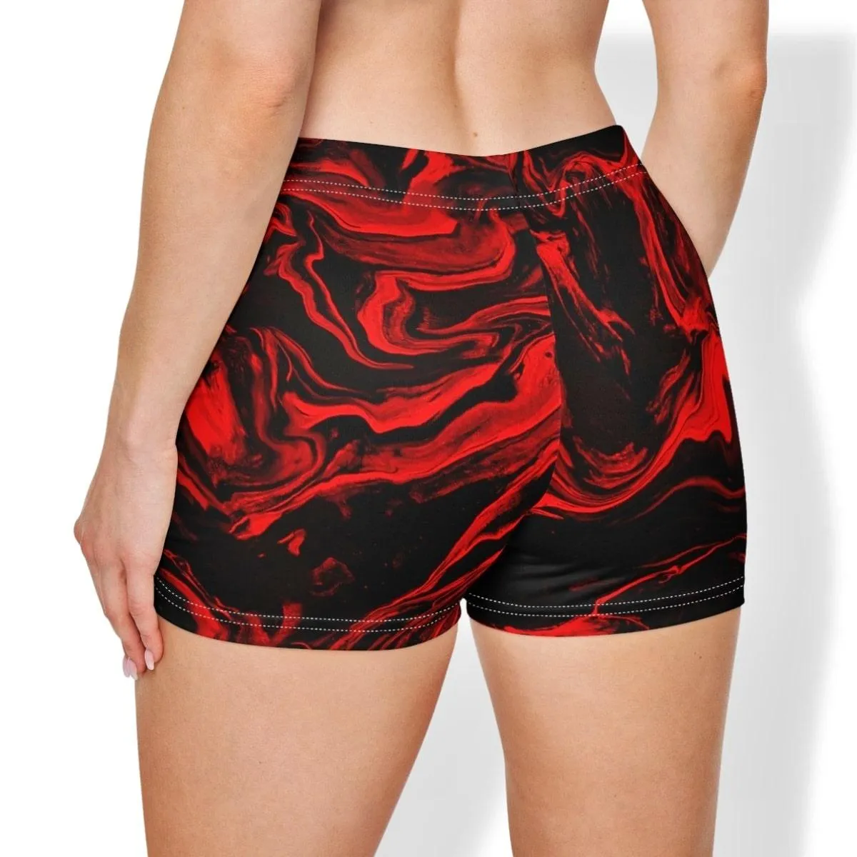 Red & Black Swirl High Waisted Shorts