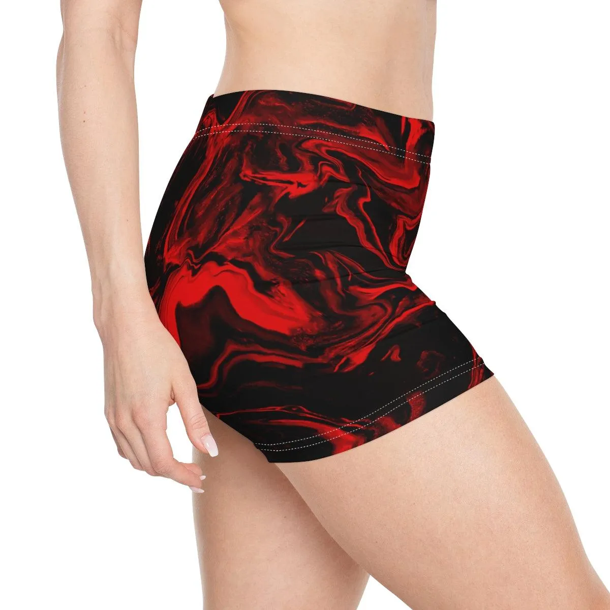 Red & Black Swirl High Waisted Shorts