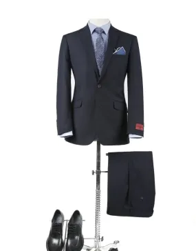 RENOIR Navy blue men's 2 piece slim fit suit single breasted notch lapel suit