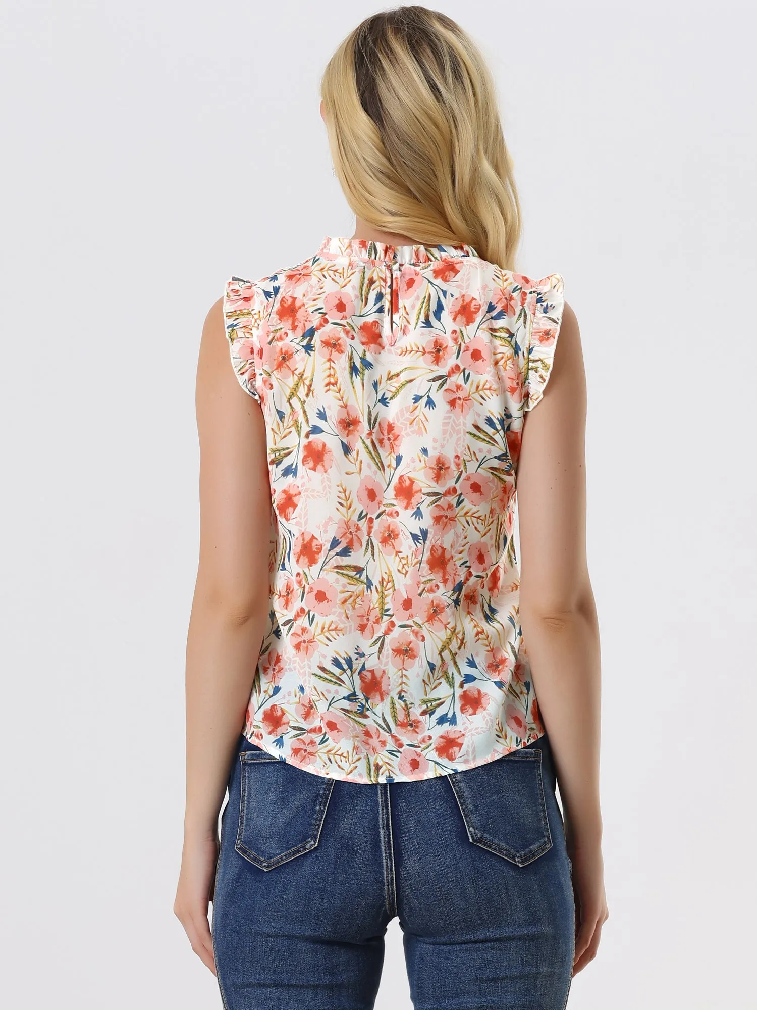 Ruffled Floral Casual 1950s Retro Sleeveless Blouses