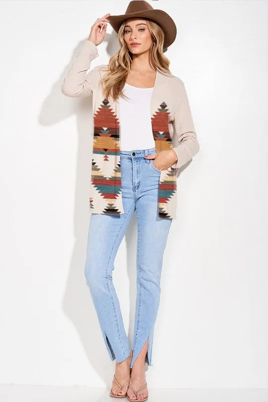 Rust Aztec Rib Cardigan