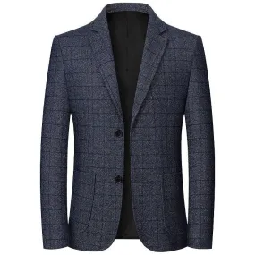 Single Breasted Plaid Business Formal Wear Slim Fit Blazer