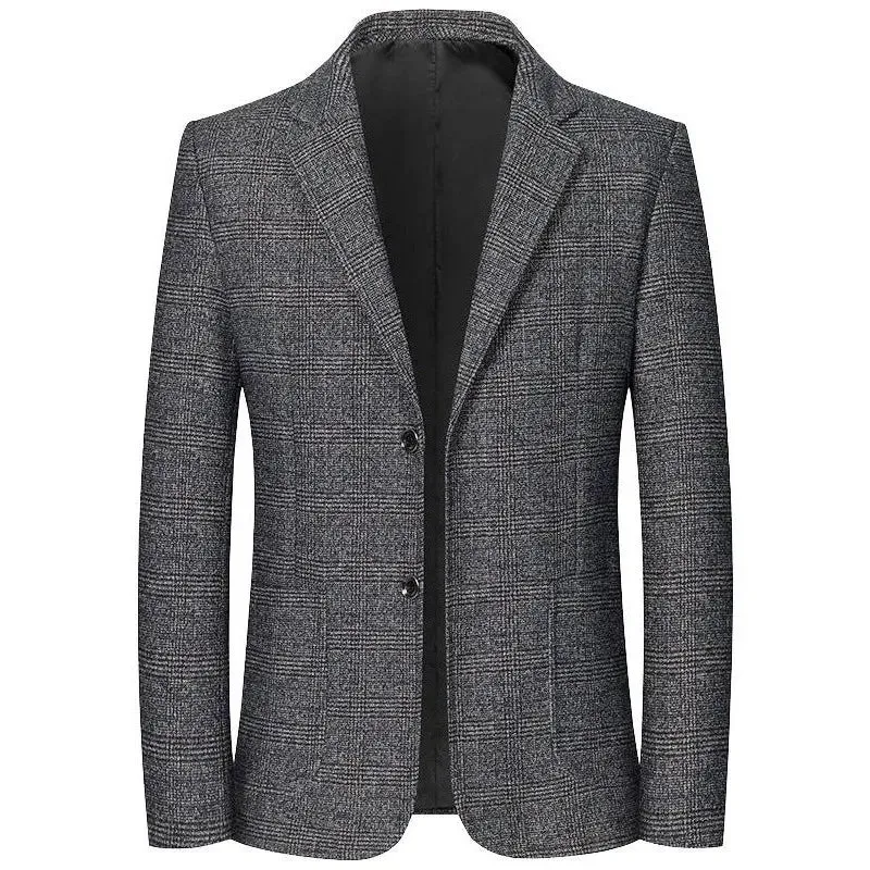 Single Breasted Plaid Business Formal Wear Slim Fit Blazer