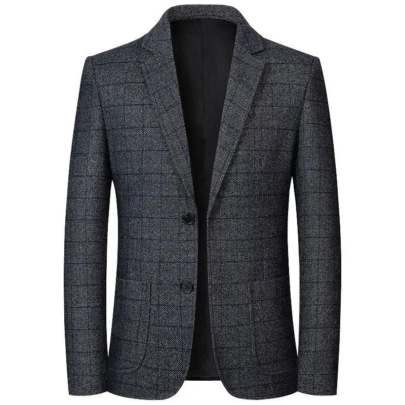 Single Breasted Plaid Business Formal Wear Slim Fit Blazer