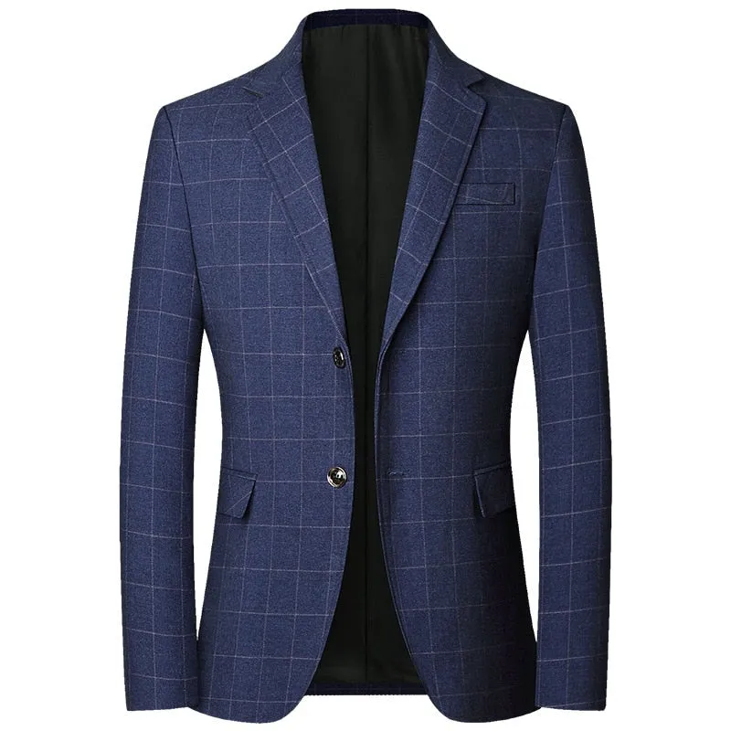 Single Breasted Slim Fit Plaid Business Formal Wear Blazer