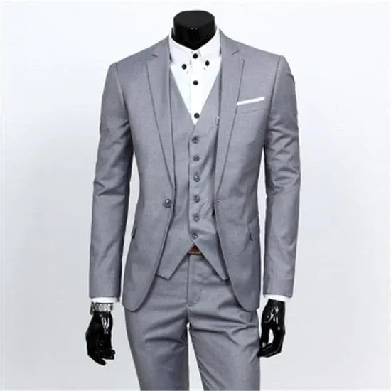 Single Breasted Three Piece Business Suit Coat Waistcoat Trousers