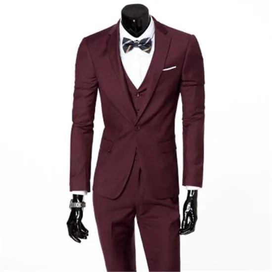 Single Breasted Three Piece Business Suit Coat Waistcoat Trousers