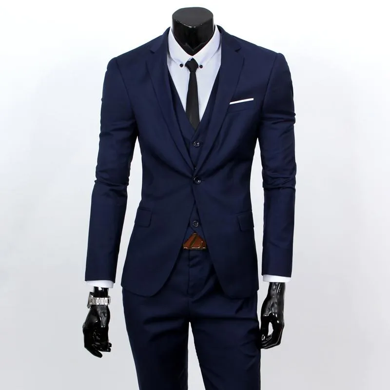 Single Breasted Three Piece Business Suit Coat Waistcoat Trousers