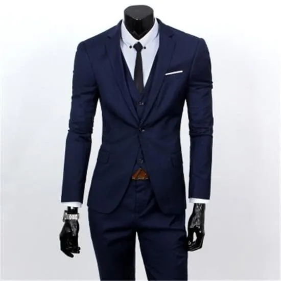 Single Breasted Three Piece Business Suit Coat Waistcoat Trousers