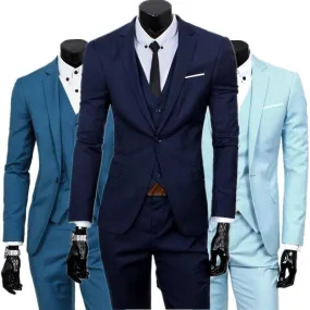 Single Breasted Three Piece Business Suit Coat Waistcoat Trousers