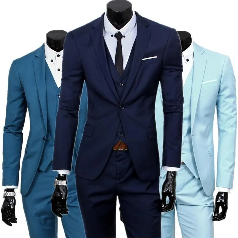 Single Breasted Three Piece Business Suit Coat Waistcoat Trousers