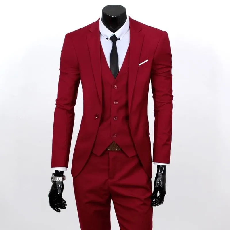 Single Breasted Three Piece Business Suit Coat Waistcoat Trousers