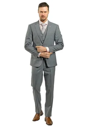 Slim Fit Grey With Pink Lines Three Piece Suit GB-3P-309