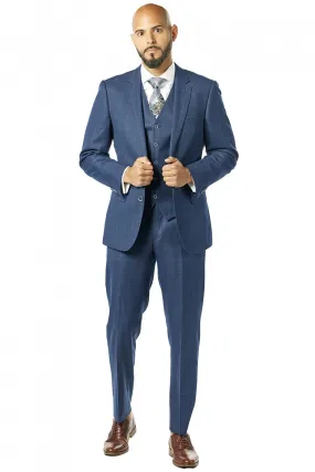 Slim Fit Navy Check Three Piece Suit GB-3P-323