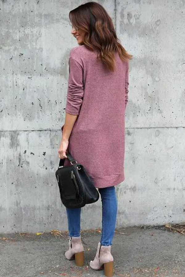 Slit Pocket Snap Front  Plain Cardigans