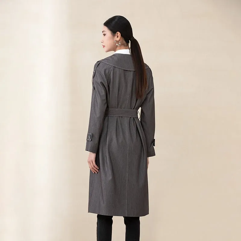 Smoke Gray Long Belted Trench Coats