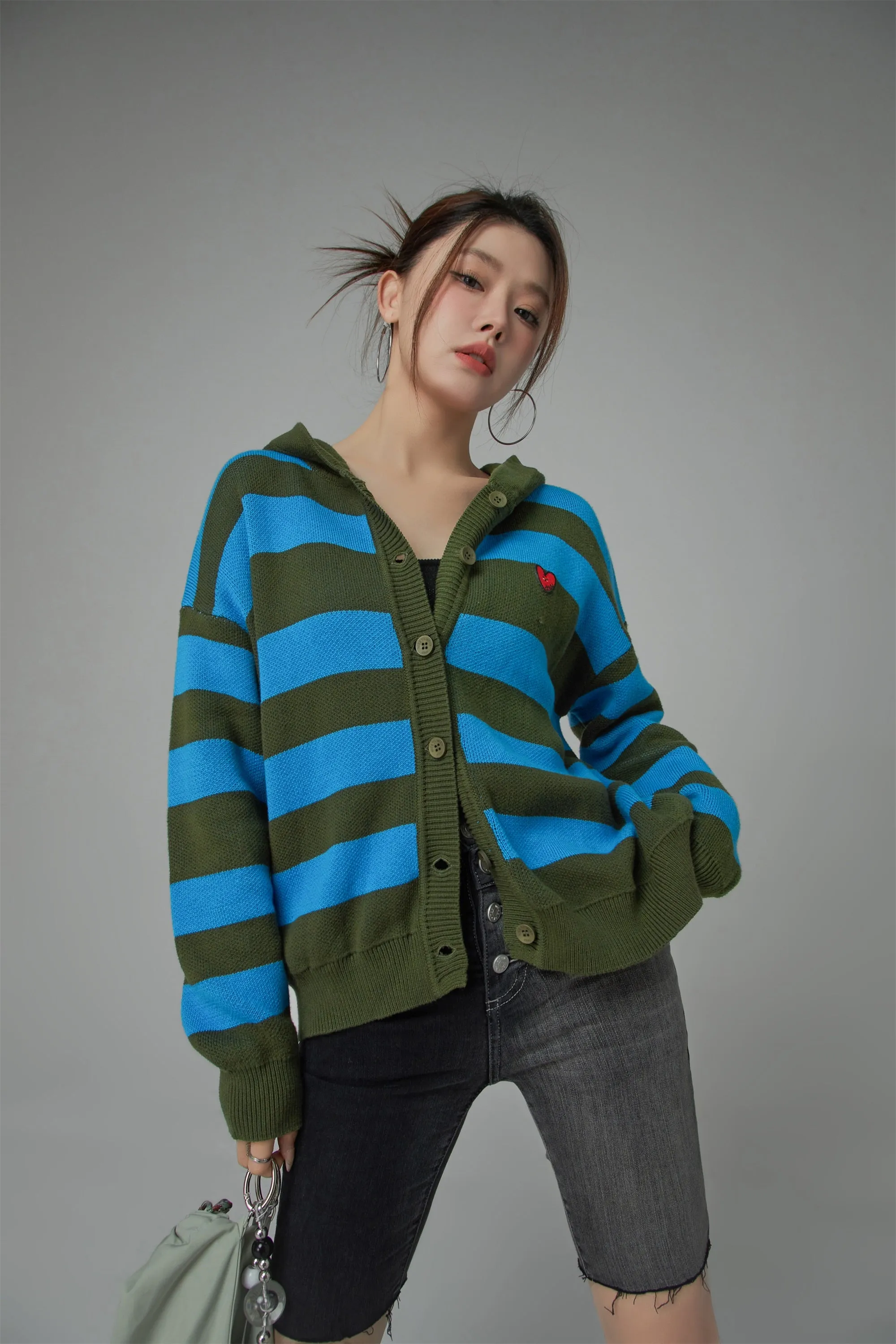 Stripe Hooded Knit Cardigan