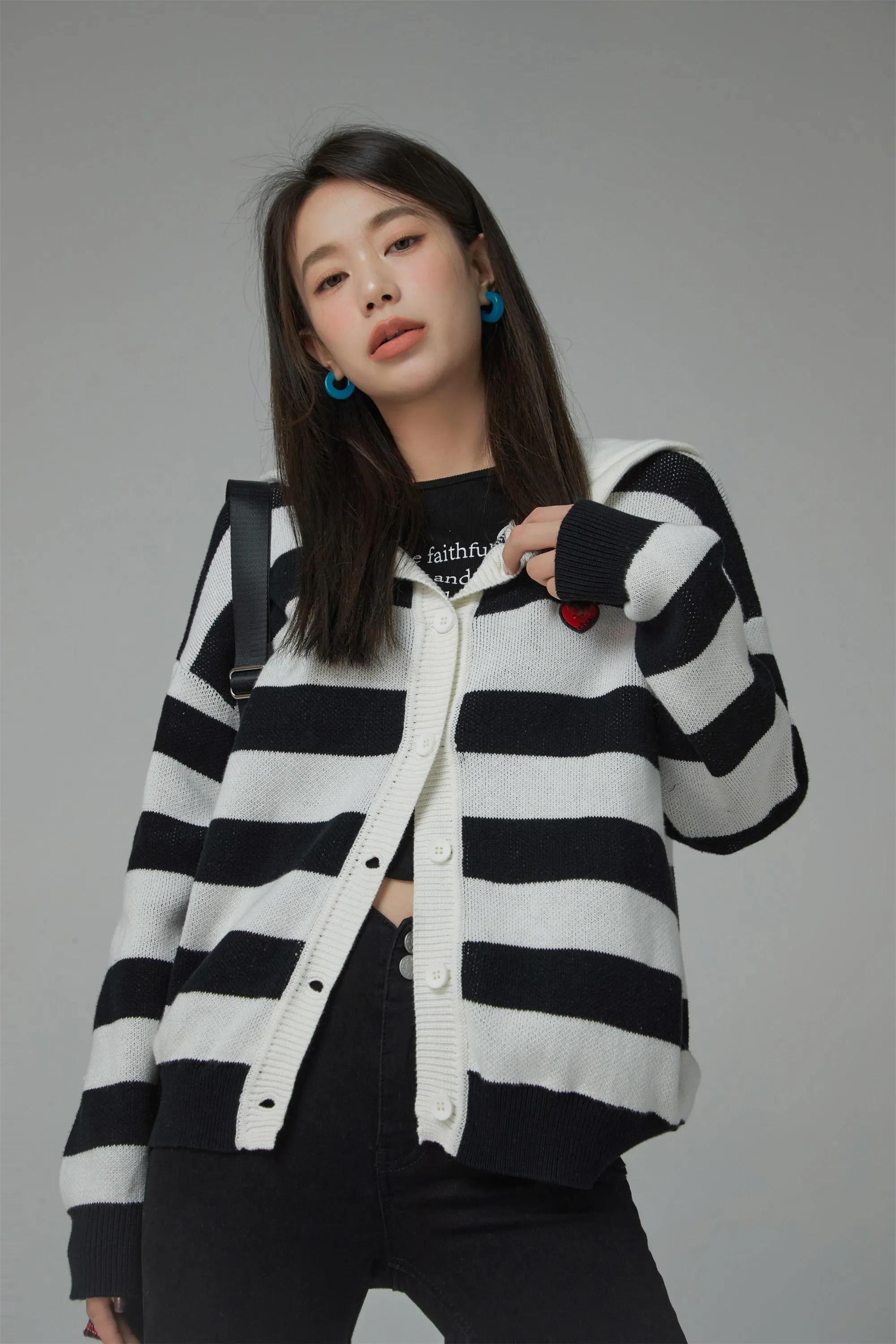 Stripe Hooded Knit Cardigan