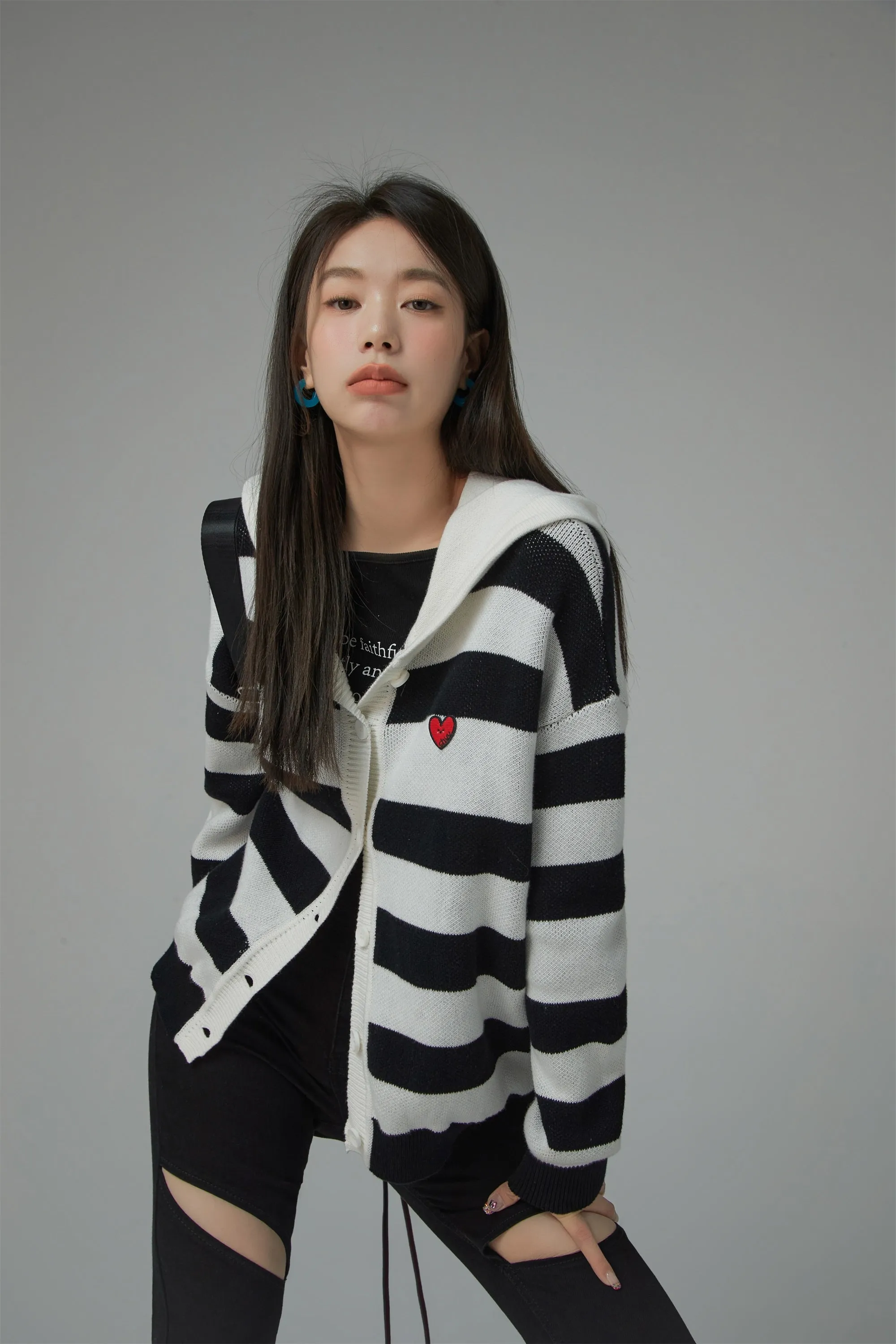 Stripe Hooded Knit Cardigan