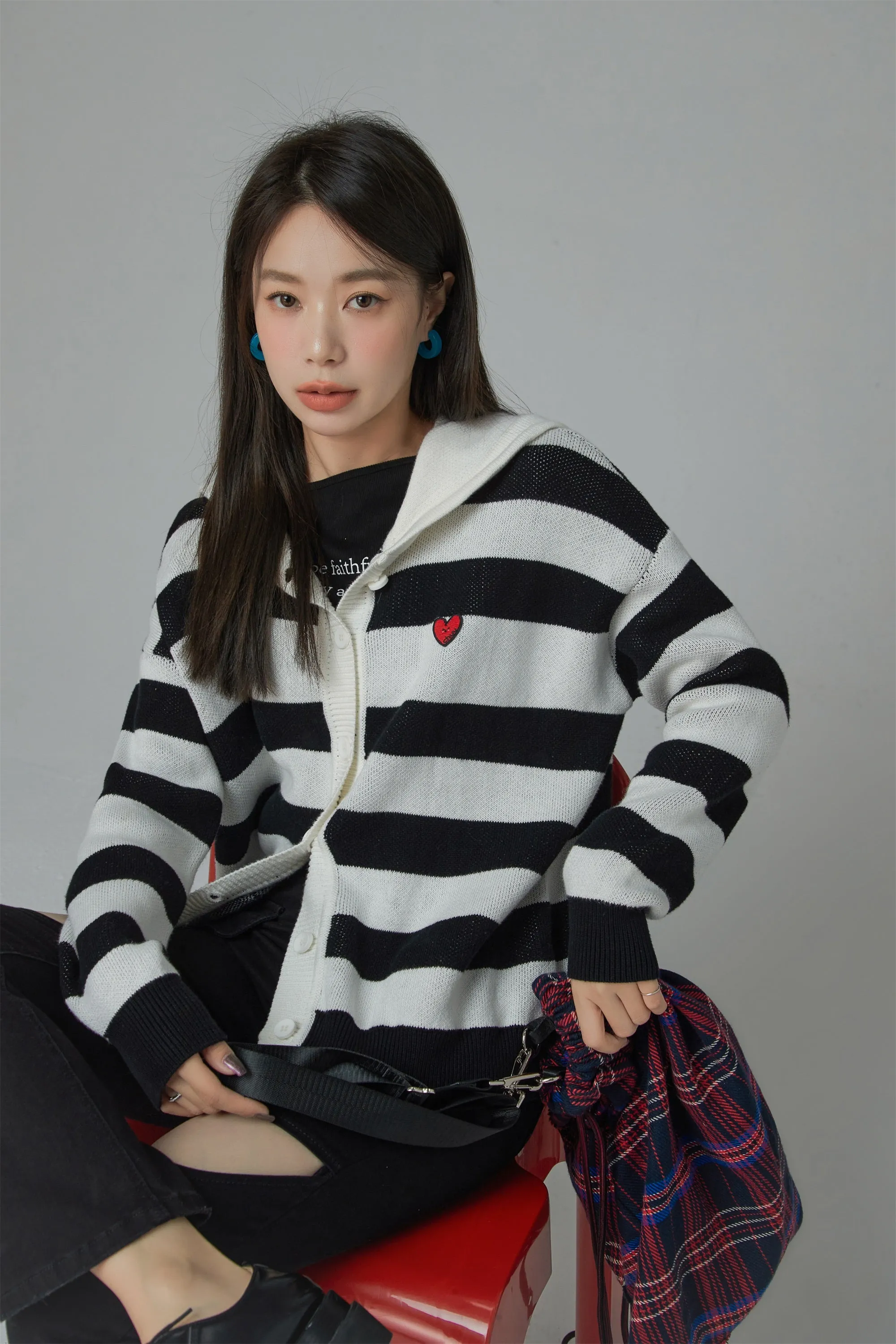 Stripe Hooded Knit Cardigan