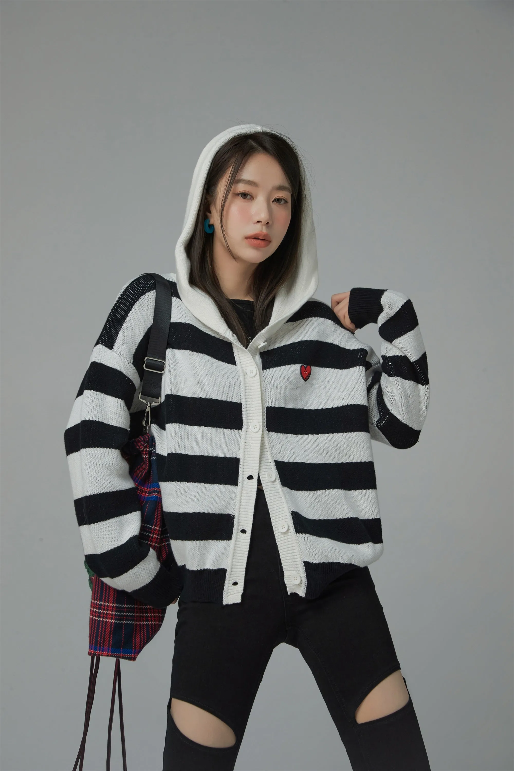 Stripe Hooded Knit Cardigan