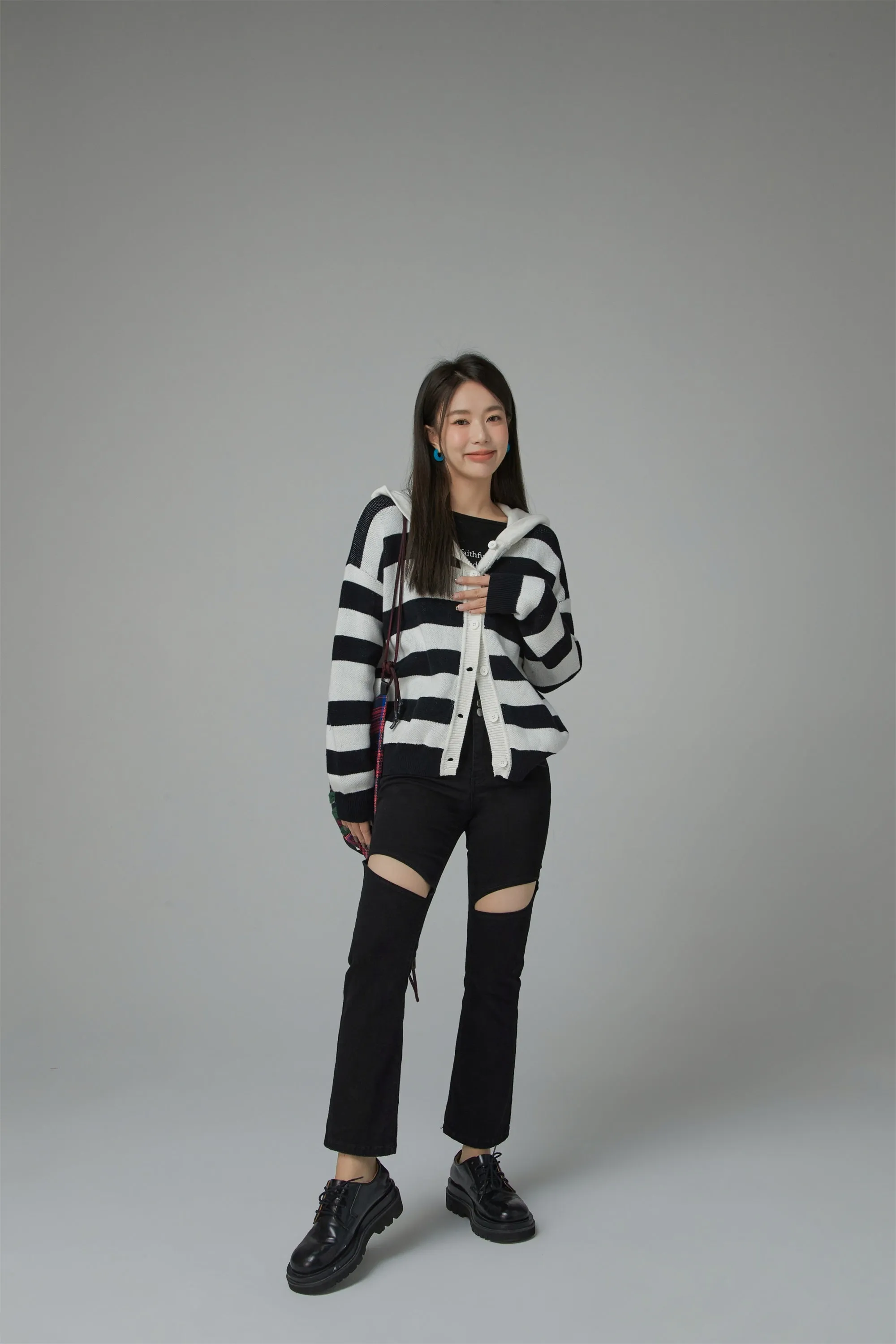 Stripe Hooded Knit Cardigan