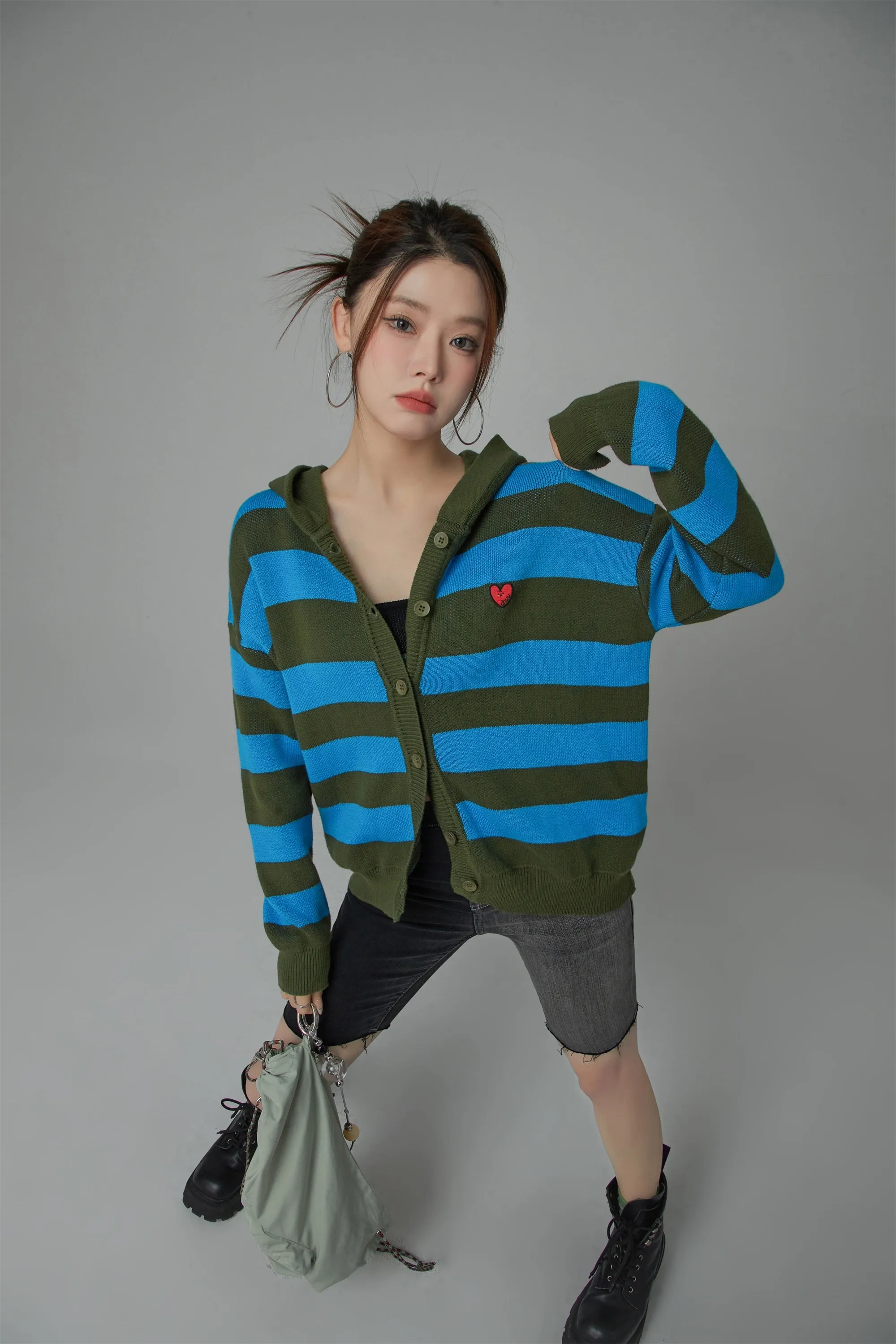 Stripe Hooded Knit Cardigan