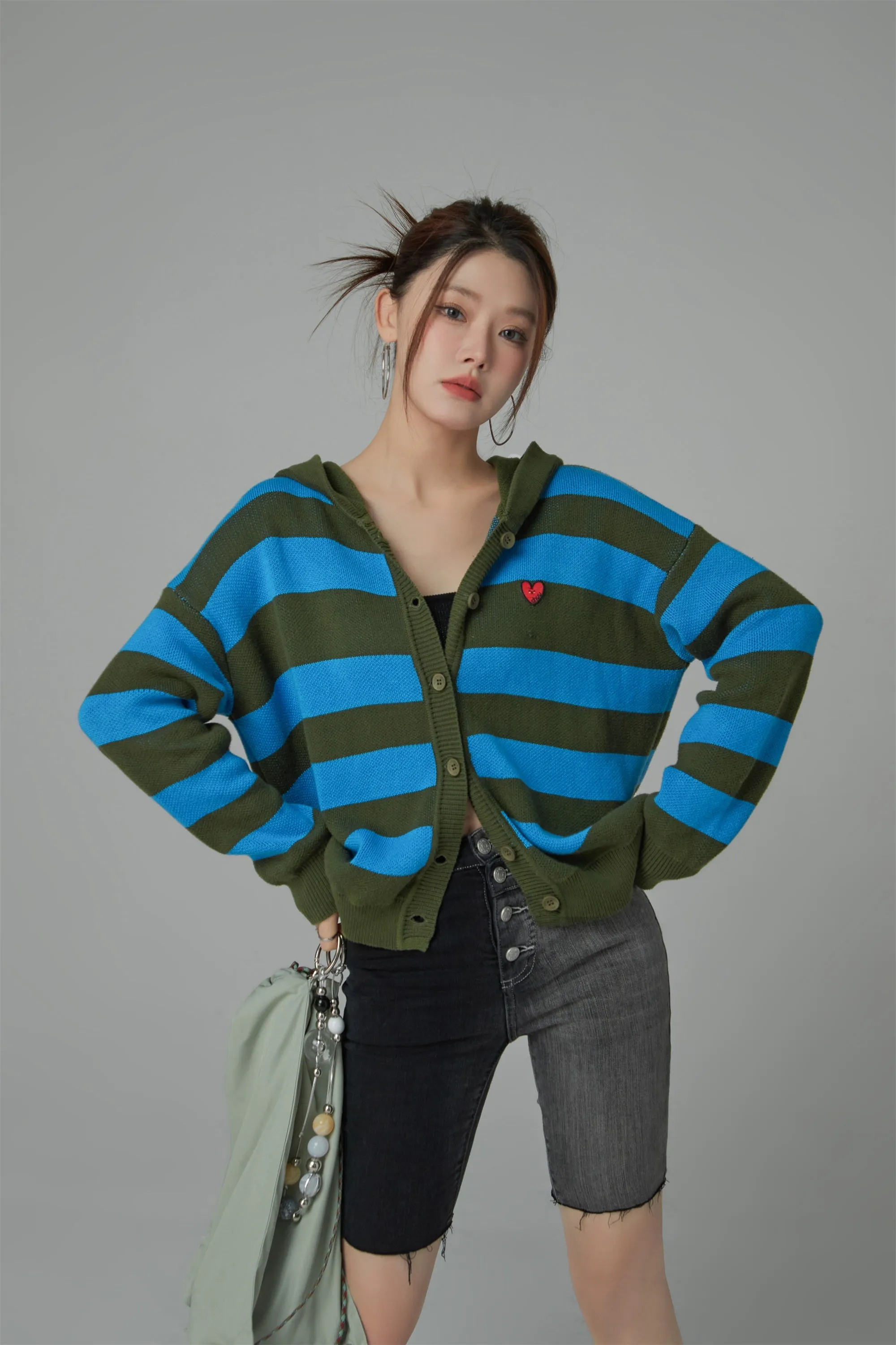 Stripe Hooded Knit Cardigan