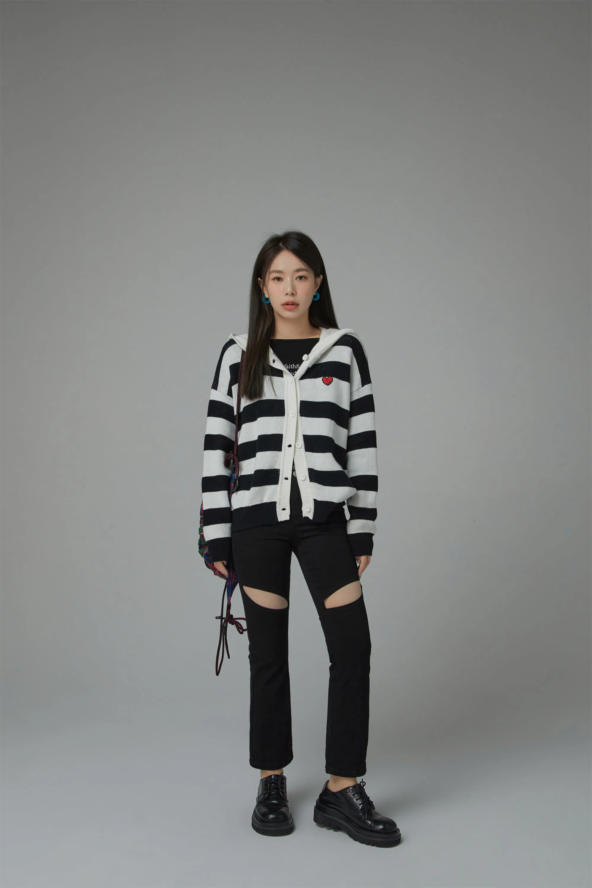 Stripe Hooded Knit Cardigan