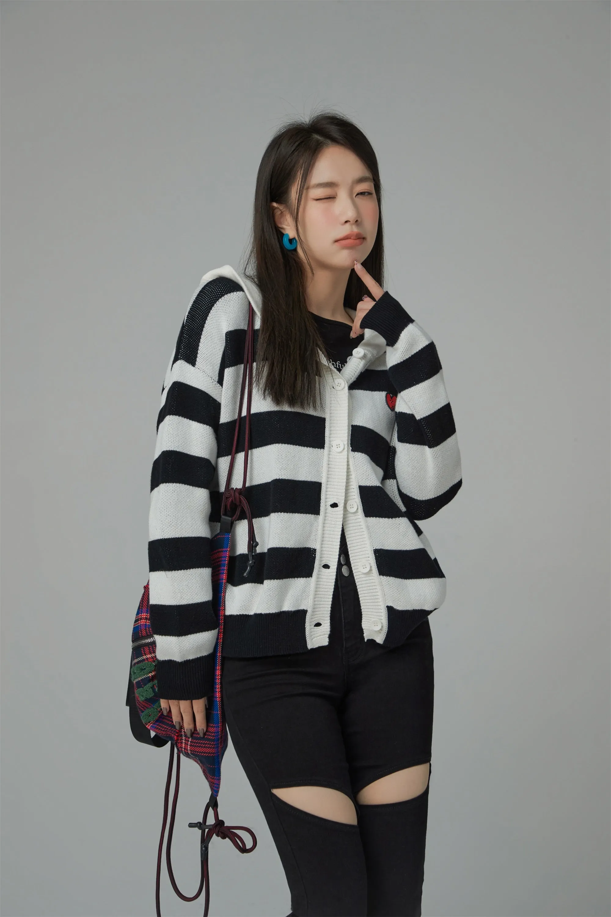 Stripe Hooded Knit Cardigan