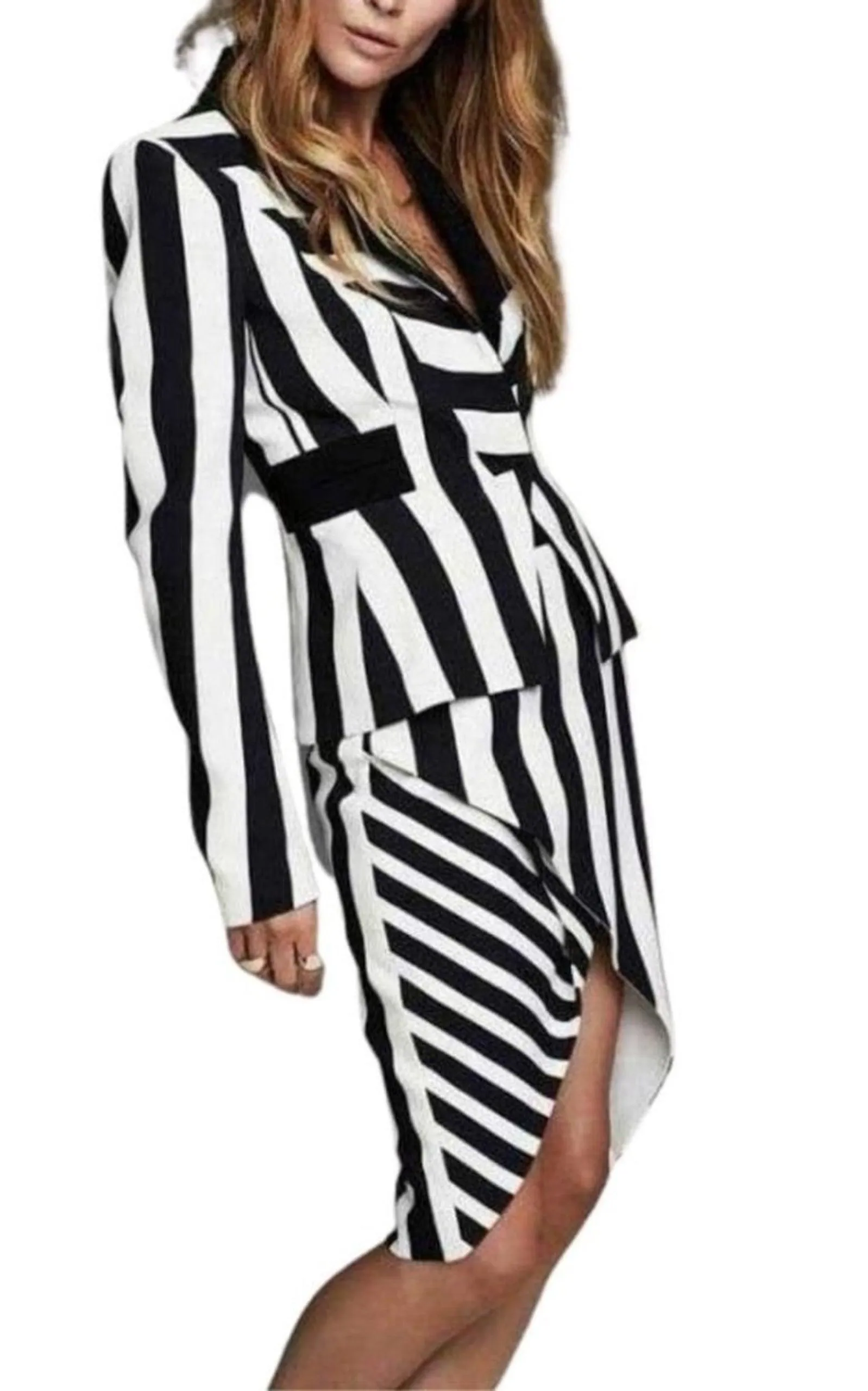 Striped Stretch Crepe Skirt