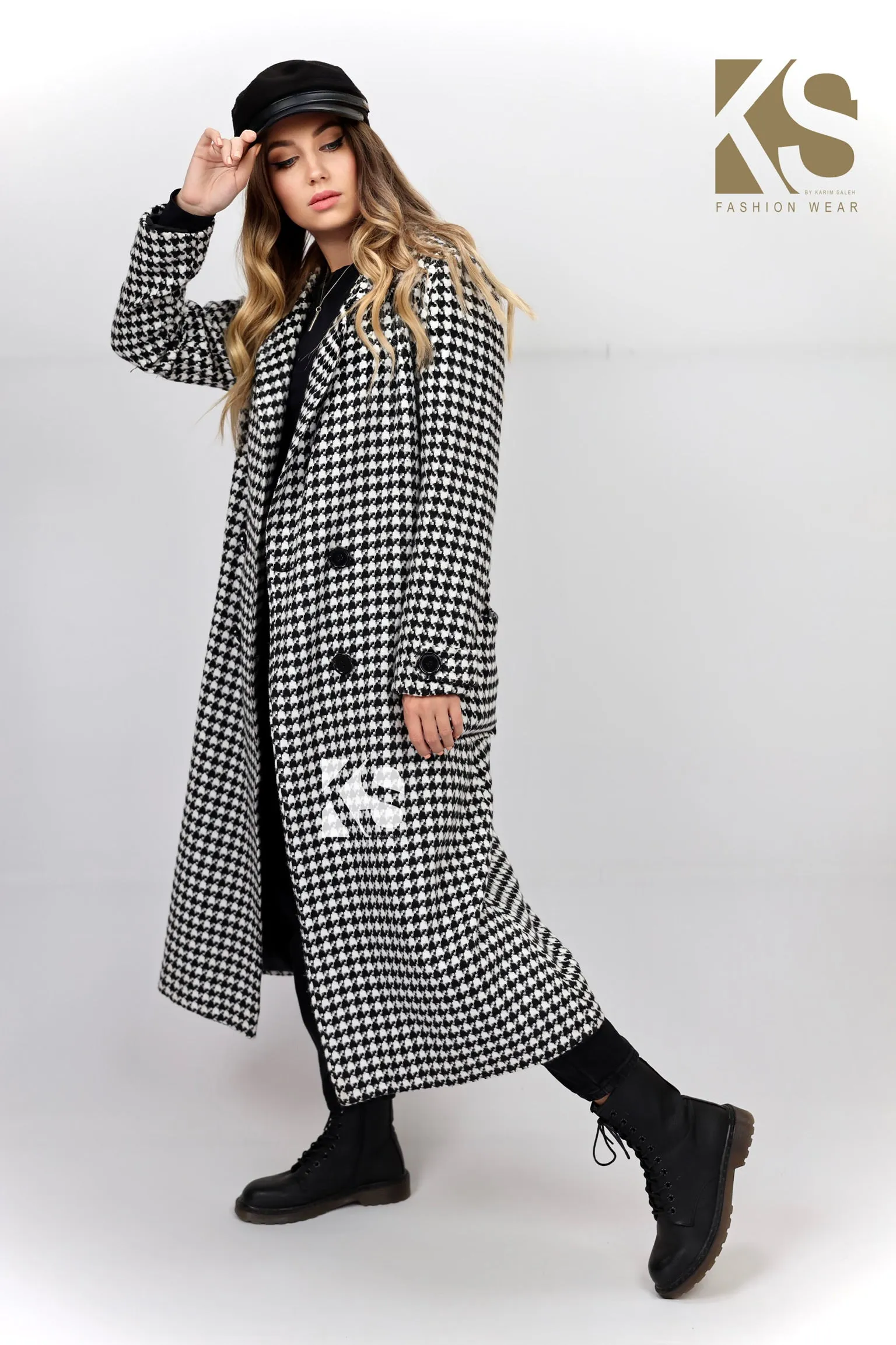 Tweed double breasted Coat - Black&White