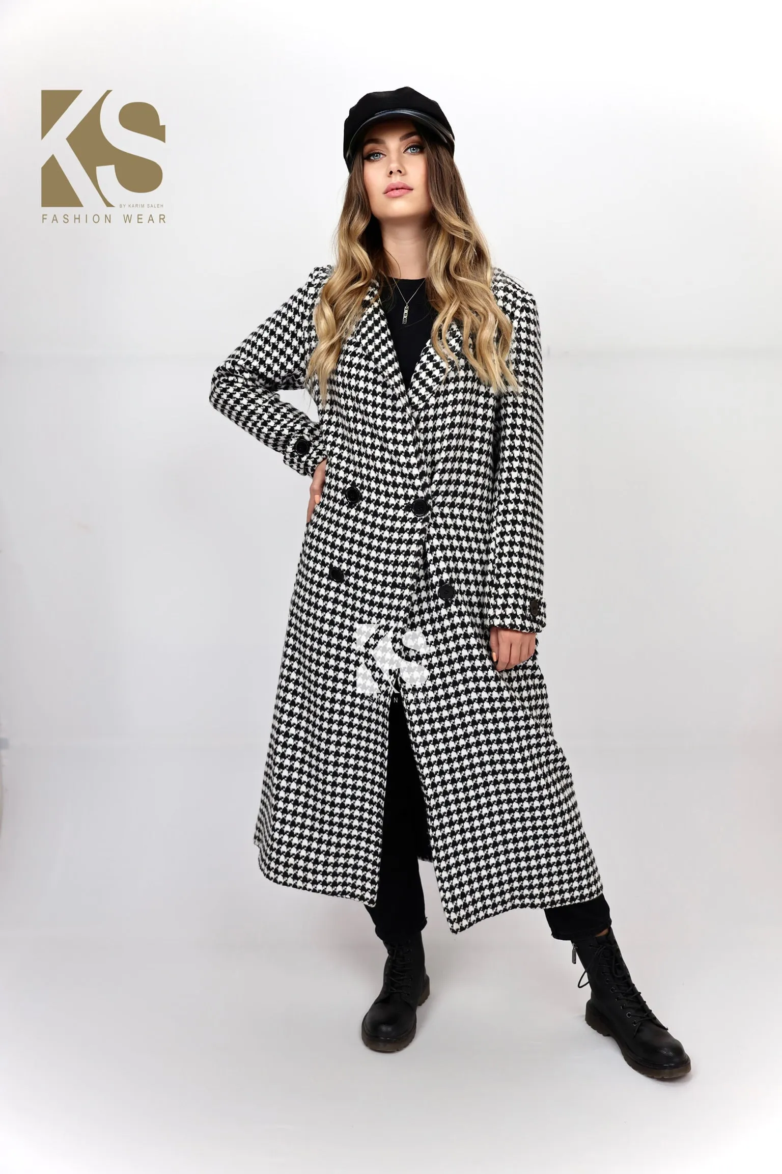 Tweed double breasted Coat - Black&White