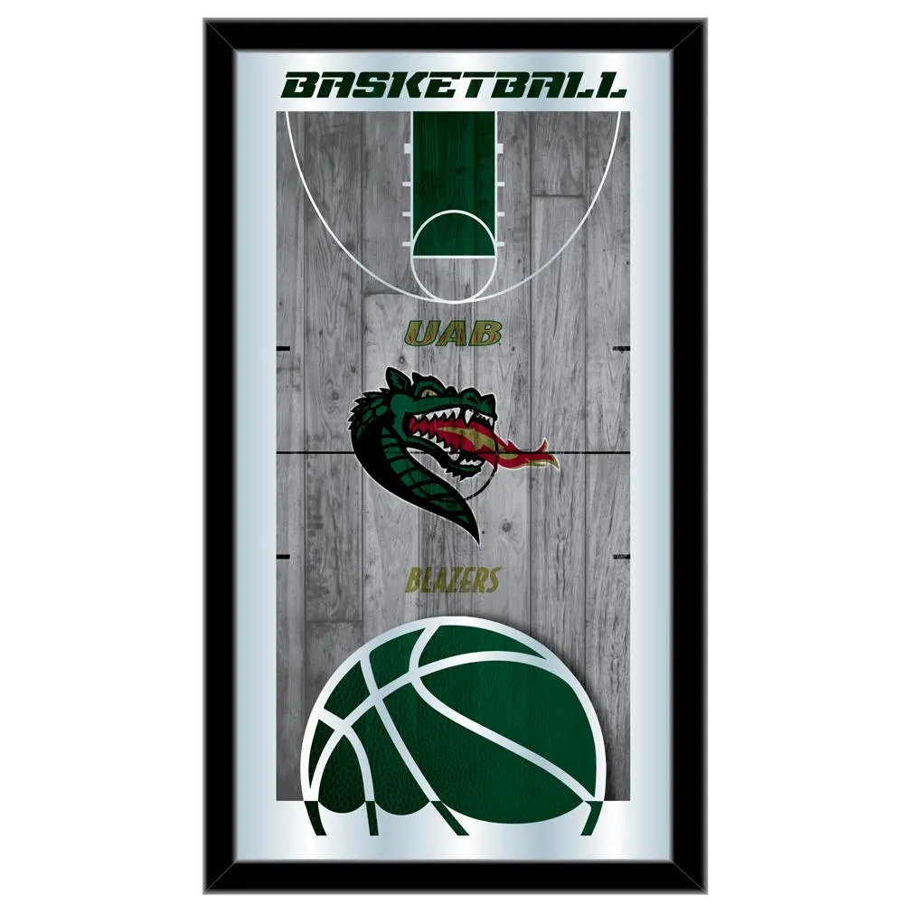 UAB Blazers HBS Green Basketball Framed Hanging Glass Wall Mirror (26"x15")