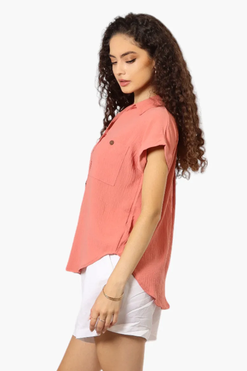 Urbanology Button Up Cap Sleeve Blouse - Pink