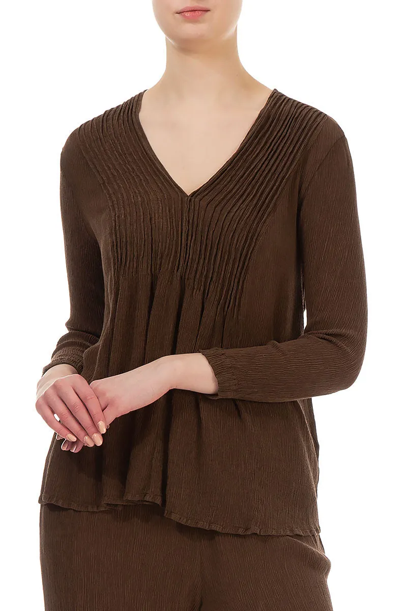 V-Neck Chocolate Silk Viscose Blouse