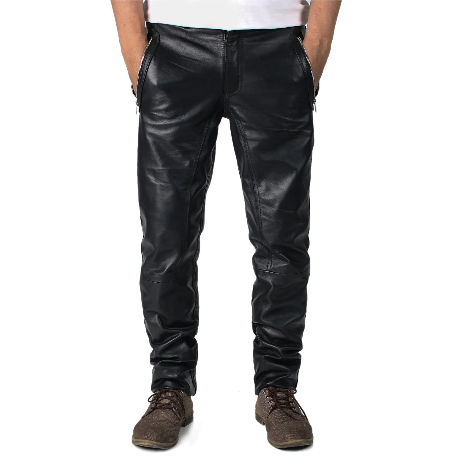 Veyron Men's Black Slim Fit Leather Pants