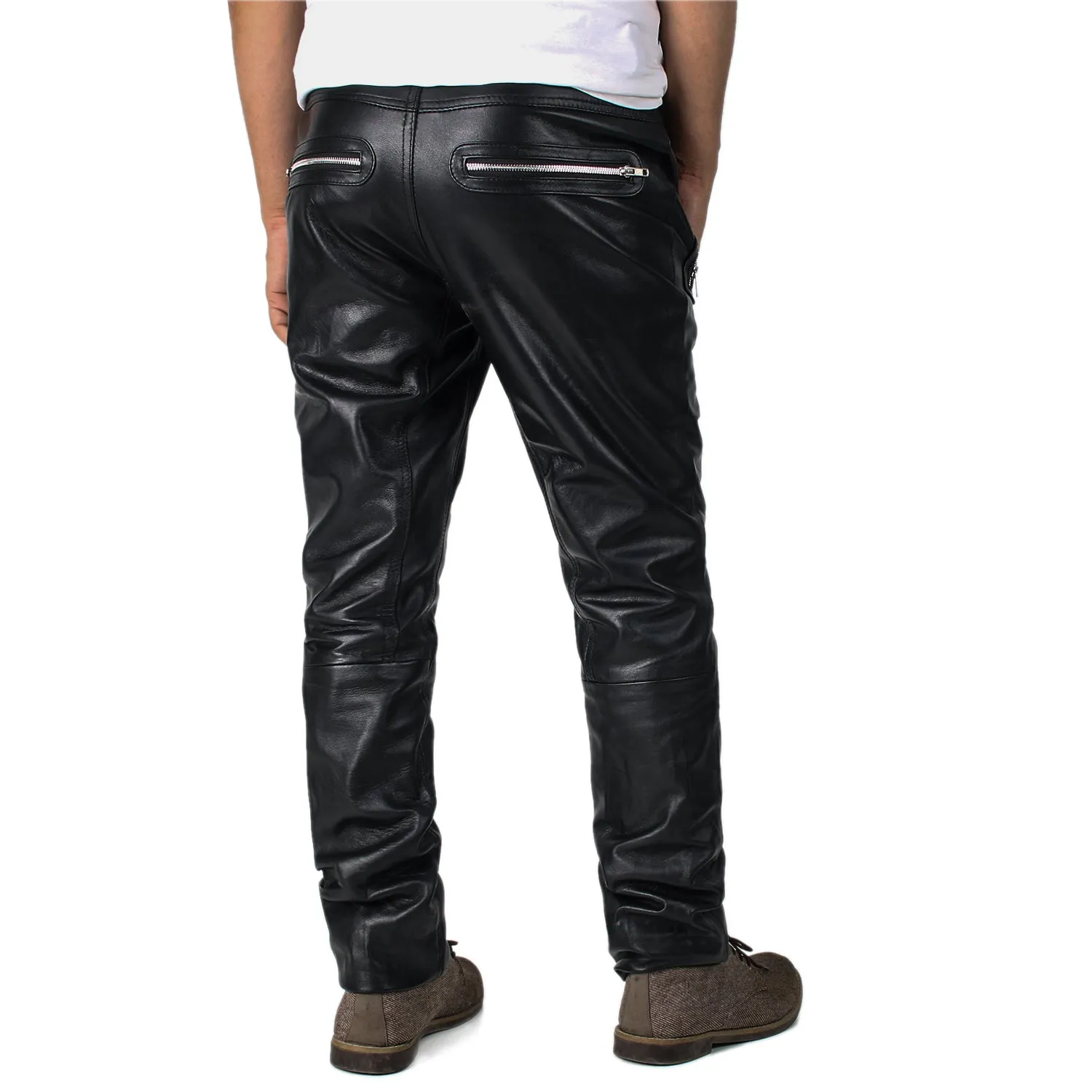 Veyron Men's Black Slim Fit Leather Pants