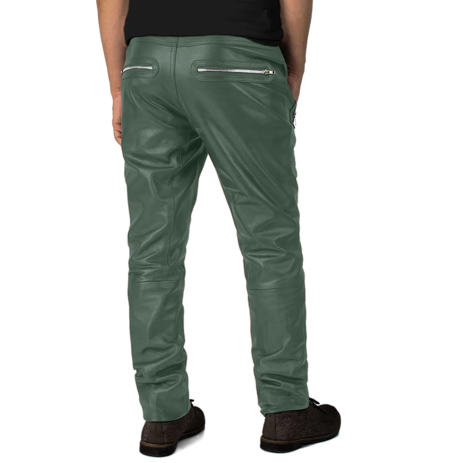 Veyron Men's Green Slim Fit Leather Pants