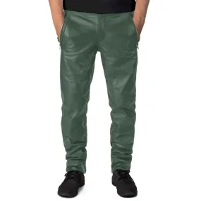 Veyron Men's Green Slim Fit Leather Pants