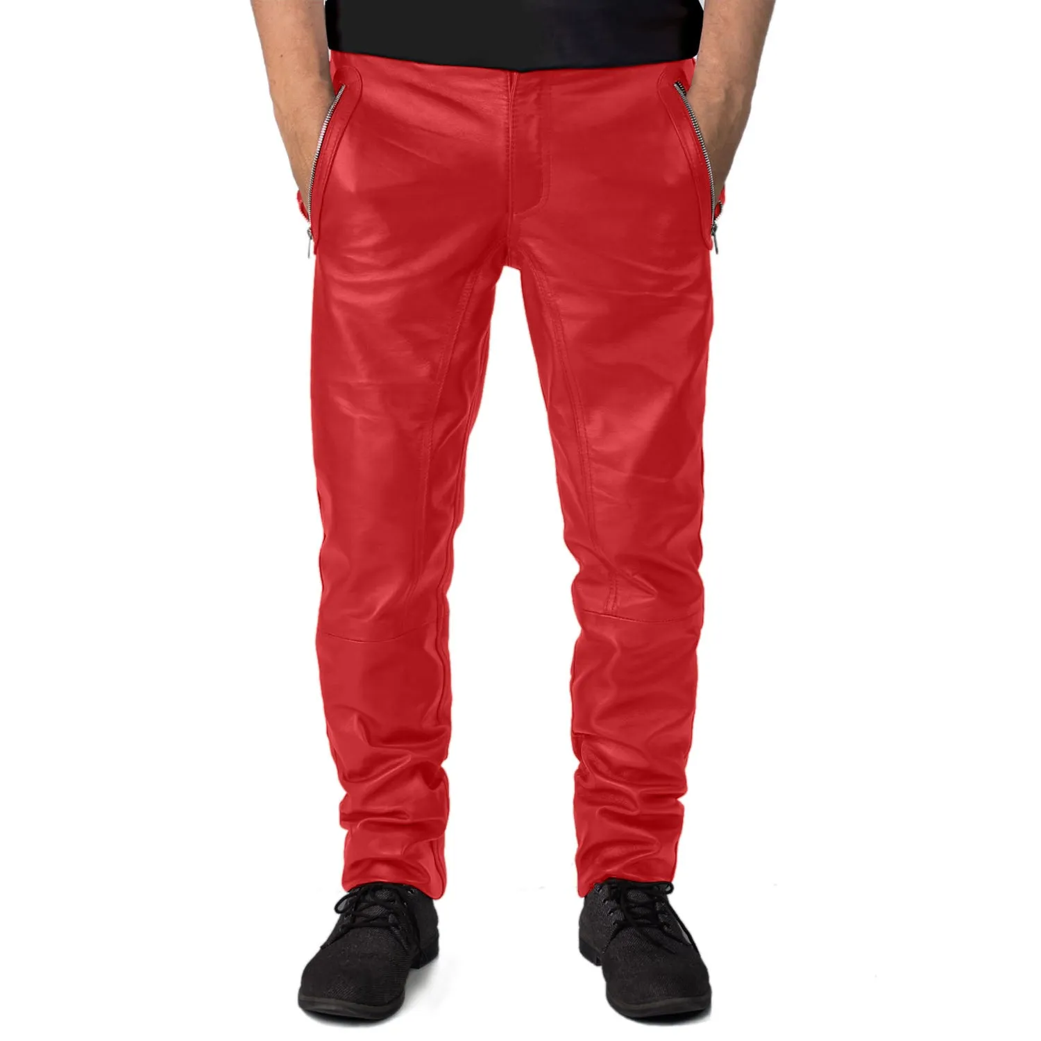 Veyron Men's Red Slim Fit Leather Pants