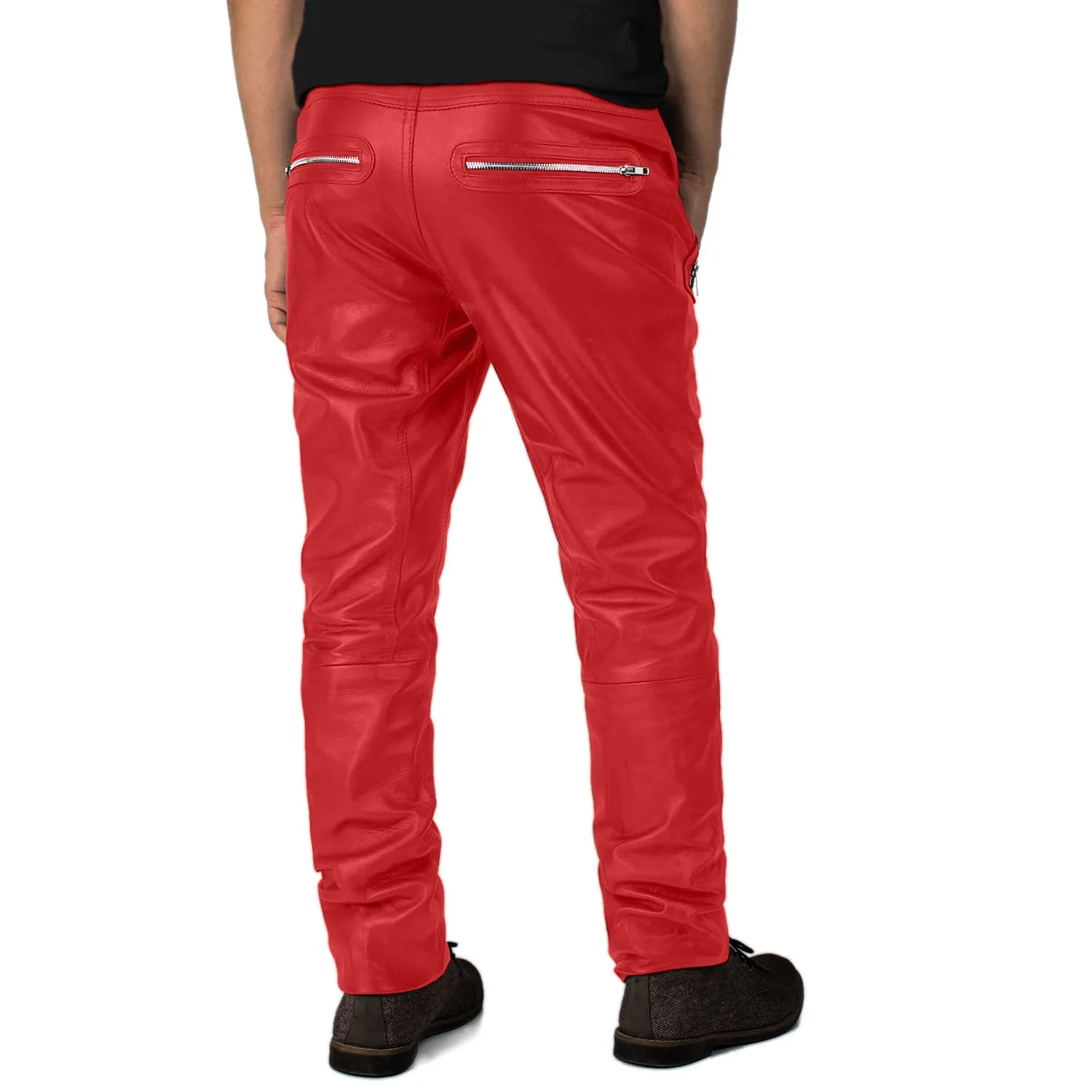 Veyron Men's Red Slim Fit Leather Pants