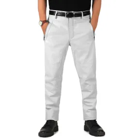 Veyron Men's White Slim Fit Leather Pants