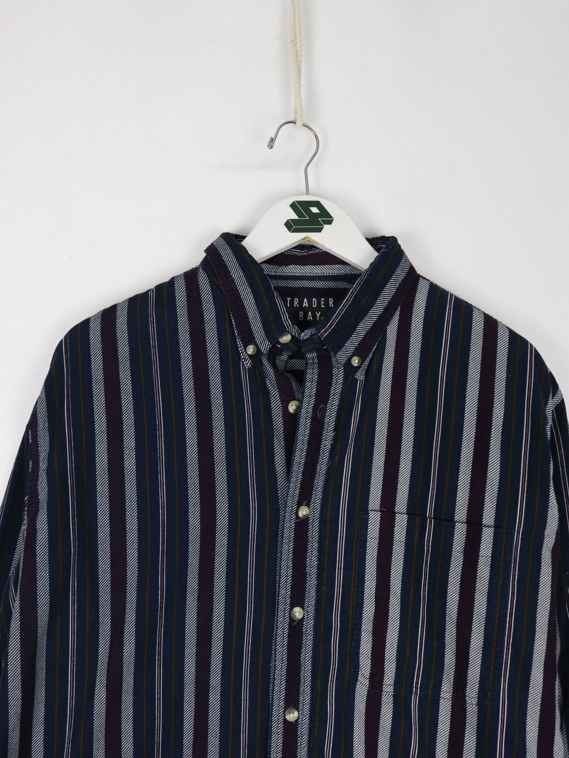 Vintage Trader Bay Shirt Mens Large Blue Long Sleeve Striped Button Up