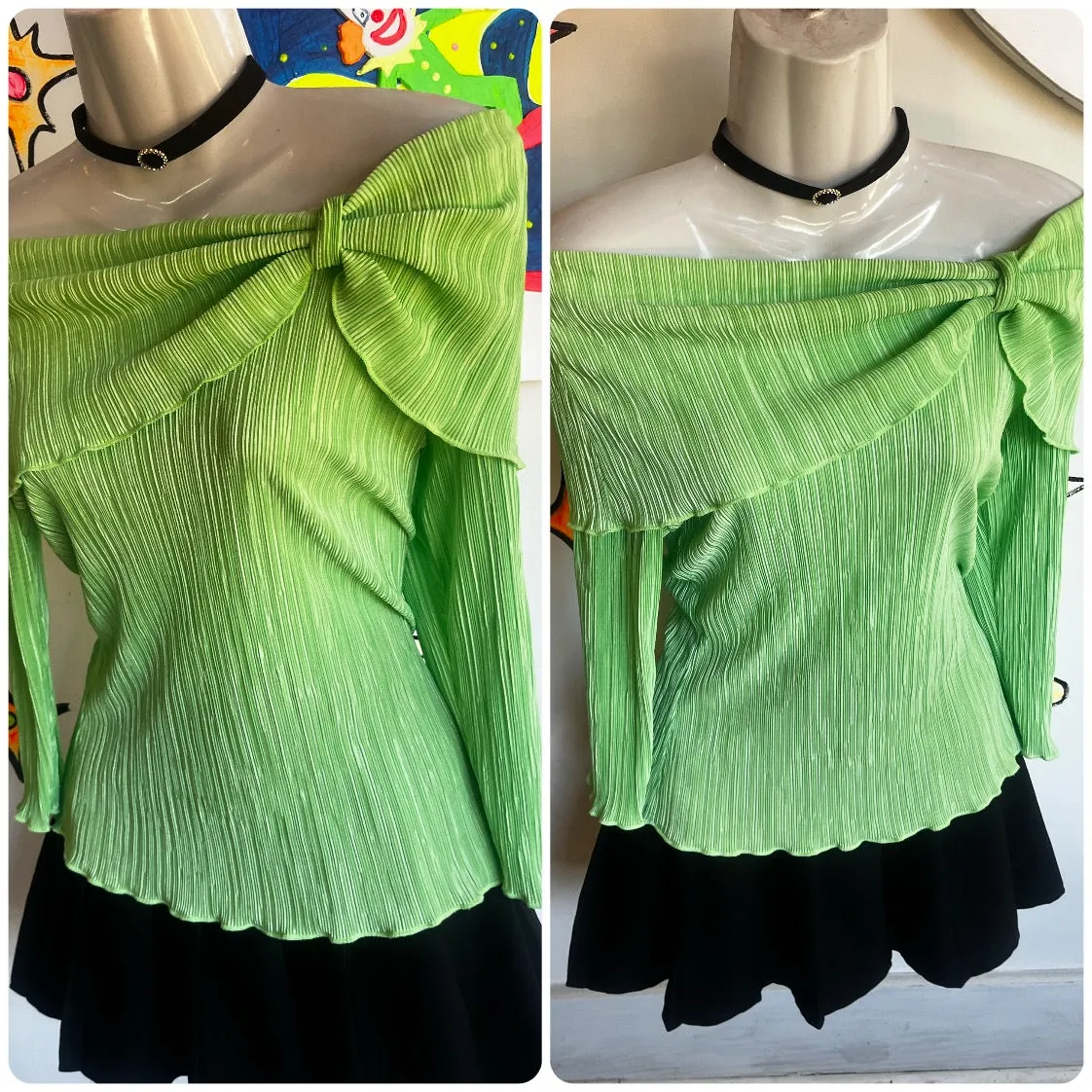 Vintage Y2K 2000s | Off Shoulder Fairy Grunge Emo Punk Pleated Top | Medium