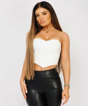 White Faux Leather Corset Crop Top