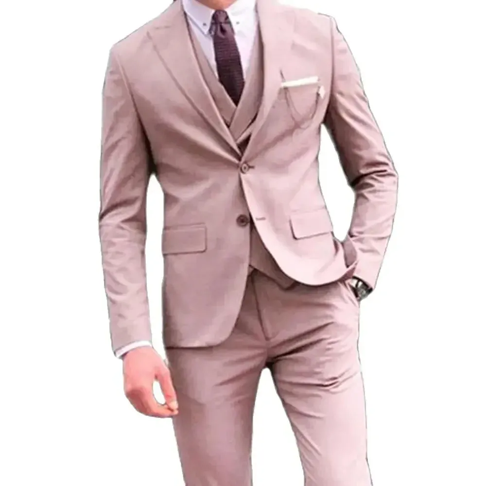 Wiaofellas  -  Pink Latest Design Elegant Men Suit Smart Casual Slim Fit Blazers Hombre Business High Quality Custom 3 Piece Set Costume Homme