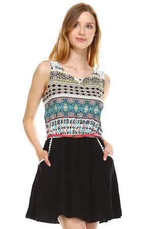 Women's Crochet Detail Belted Sleeveless Dress