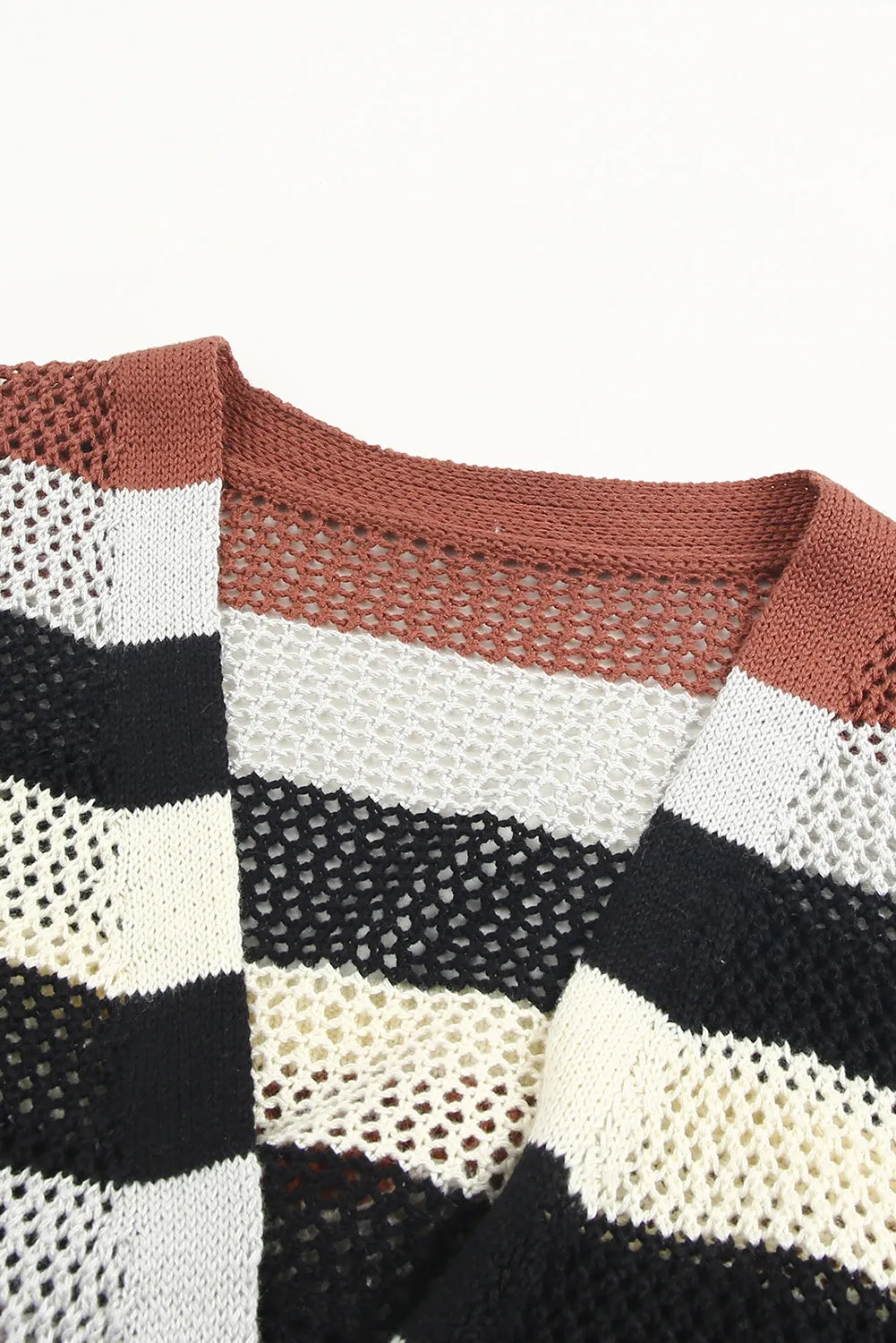 Women's Striped Color Block Hollowed Knit Cardigan