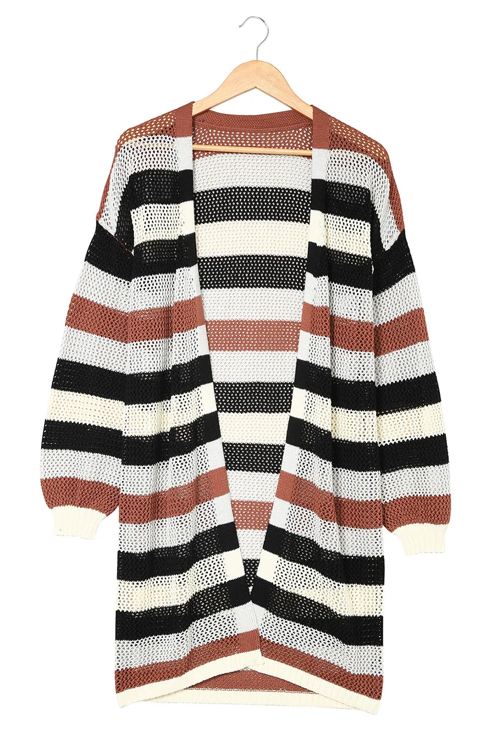 Women's Striped Color Block Hollowed Knit Cardigan